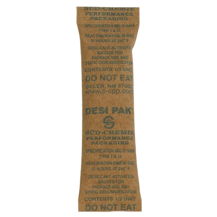 1 x 3 <span class='fraction'>1/2</span> x 1/4" Kraft Clay Desiccant Bag - 5 Gallon Pail